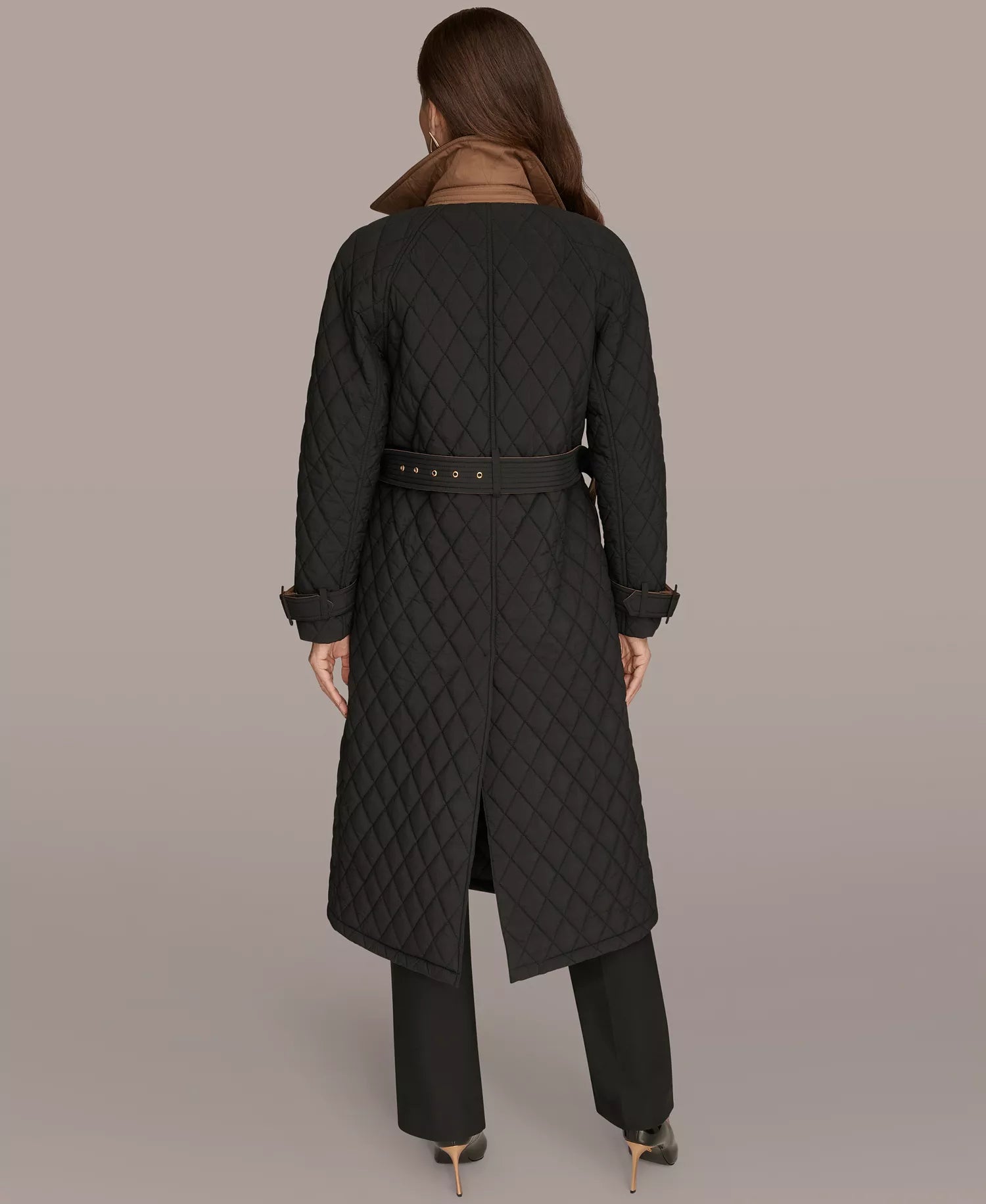 Donna Karan New York Women's Belted Maxi Quilted Coat - Black