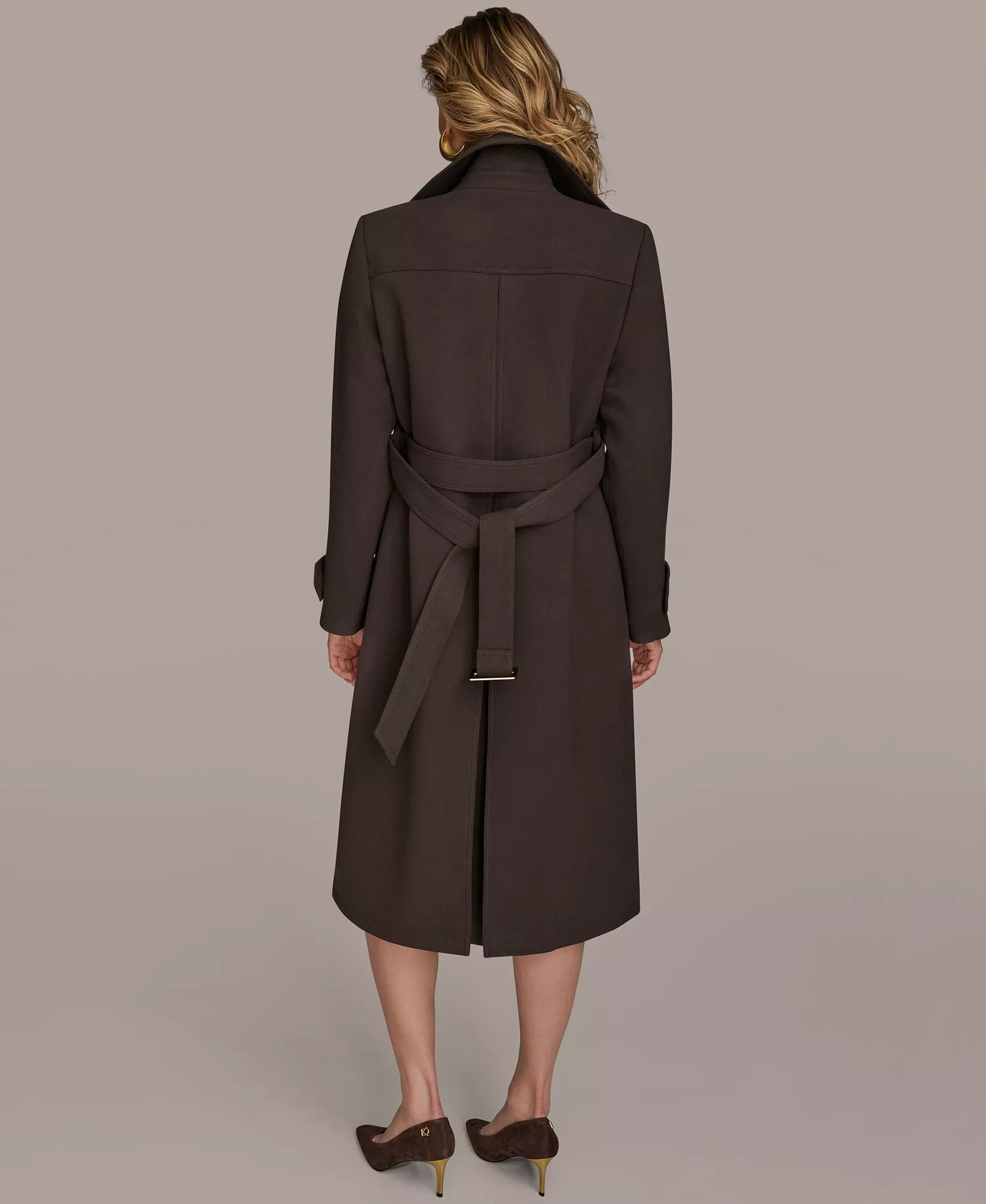 Donna Karan New York Women's Belted Notched-Collar Trench Coat -Chocolate