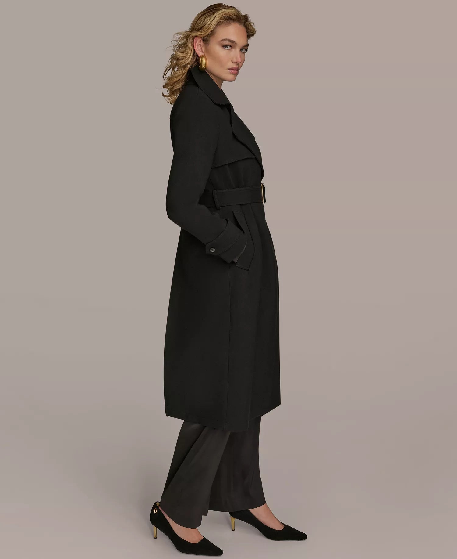 Donna Karan New York Women's Belted Notched-Collar Trench Coat - Black