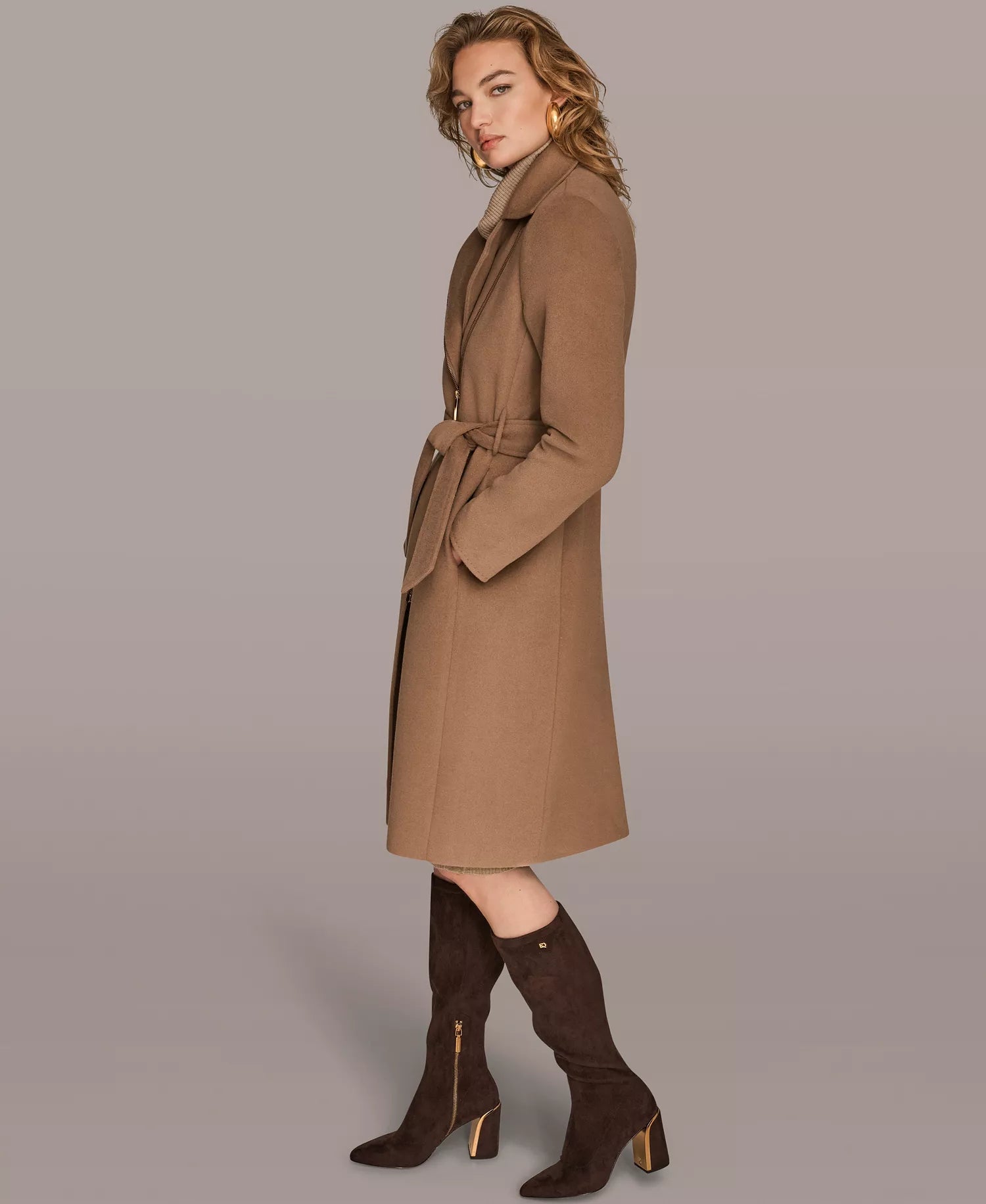 Donna Karan New York Women's Notch Collared Belted Coat - Camel