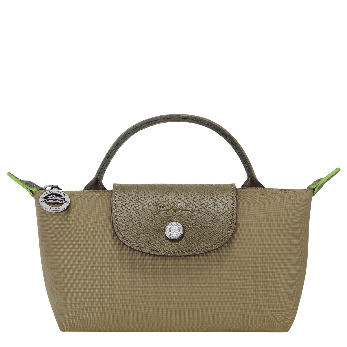 Longchamp Le Pliage Green Pouch With Handle-Artichoke