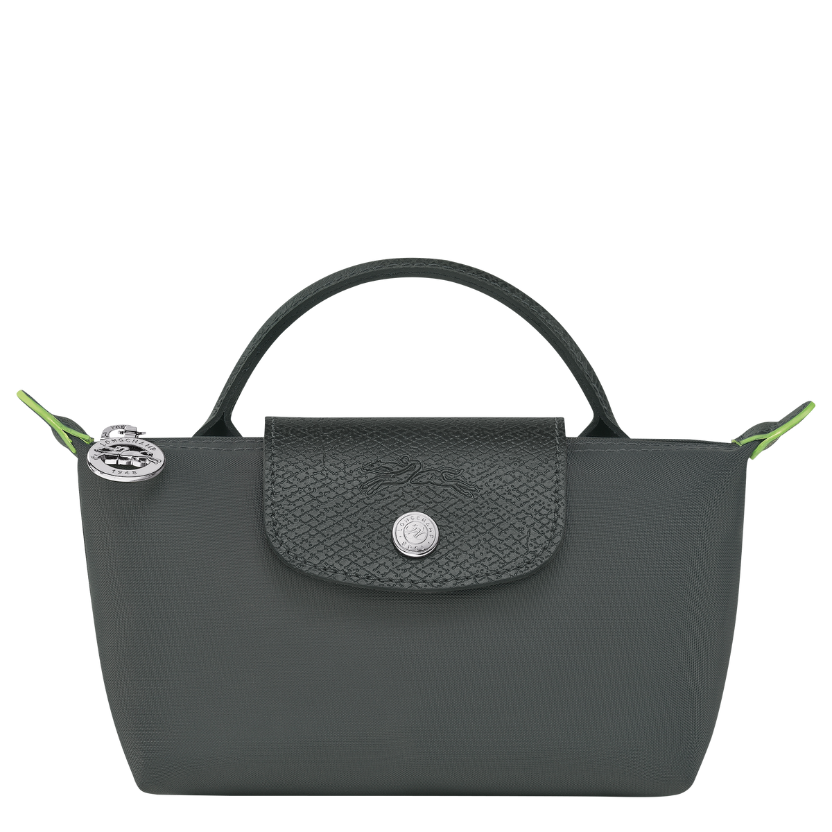 Longchamp Le Pliage Green Pouch With Handle-Graphite - Hemen Teslimde