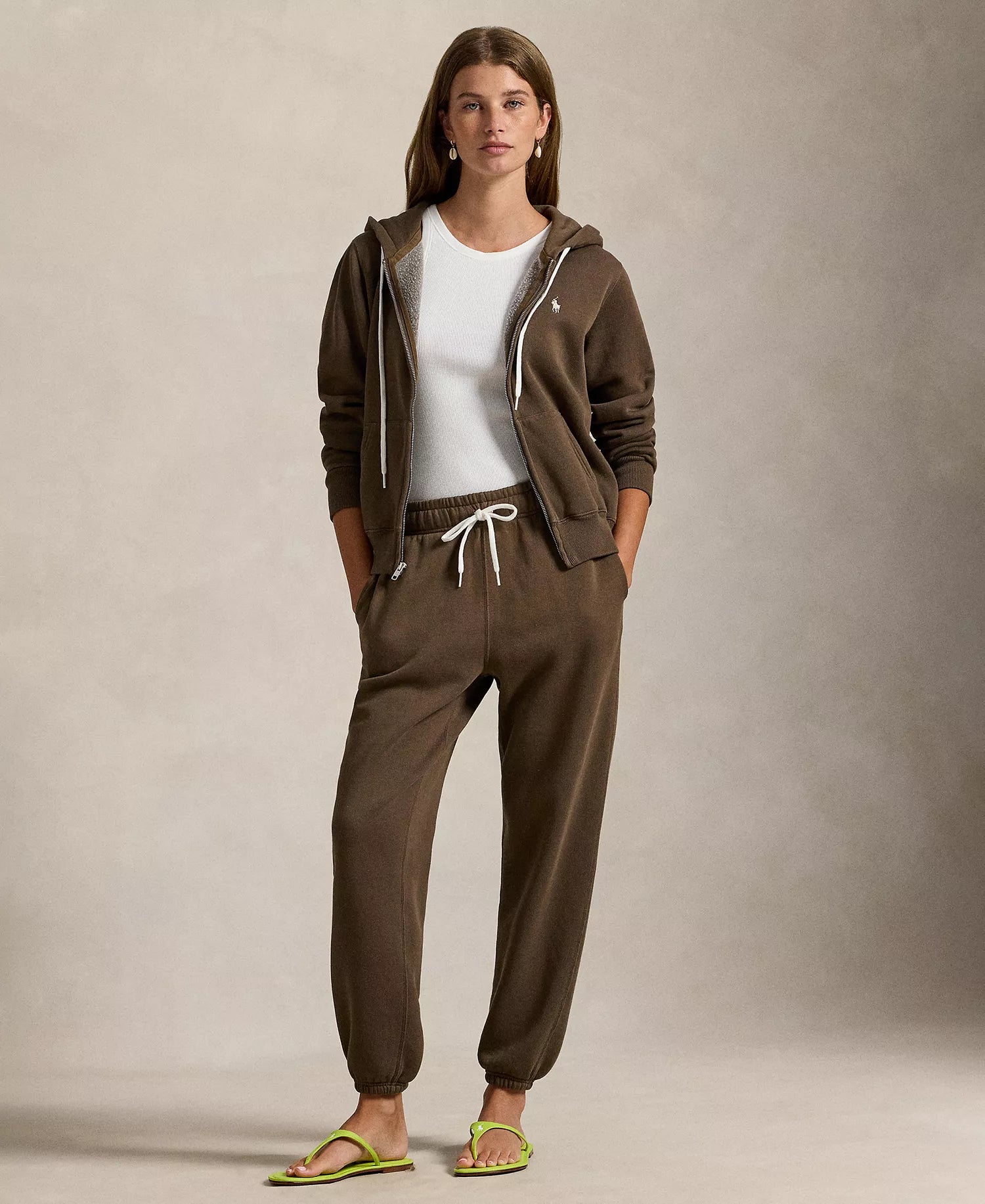 Ralph Lauren Women's Fleece Full-Zip Hoodie-Brown