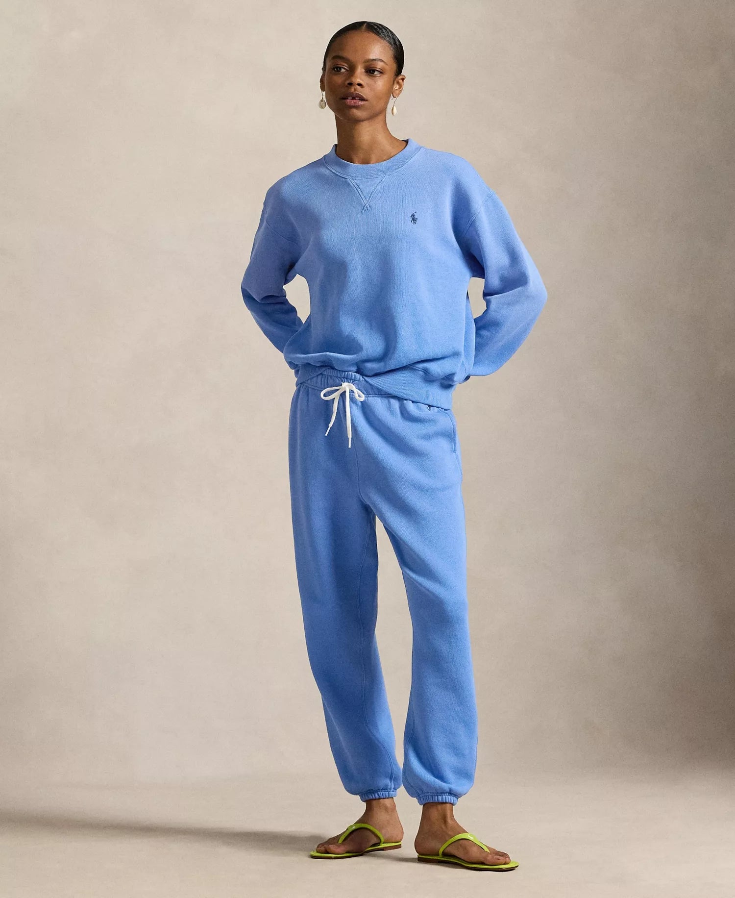 Ralph Lauren Women's Fleece Drawstring Sweatpants-New Iris Blue