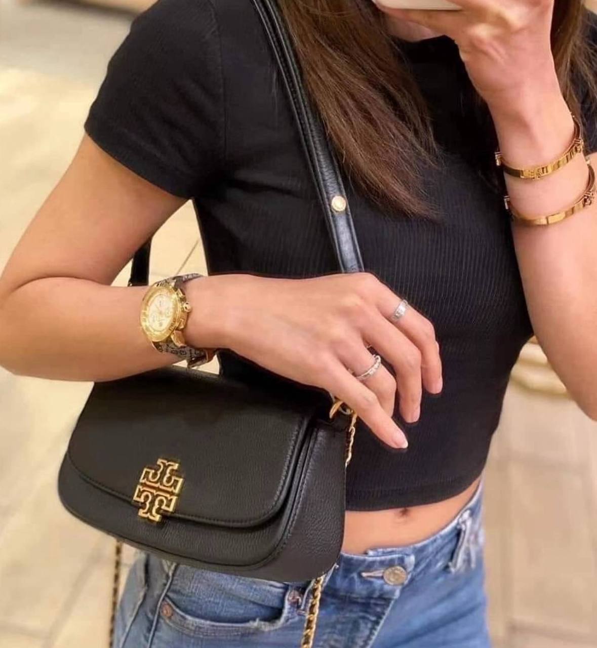 Tory Burch Britten Convertible Crossbody Black Kadın Deri Çanta - Hemen Teslimde