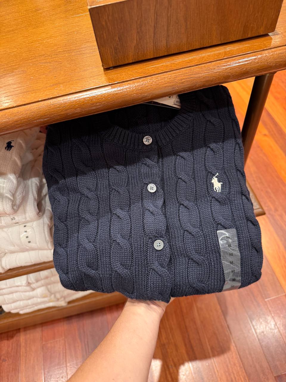 Ralph Lauren Cable-Knit Cotton Crewneck Cardigan Lacivert