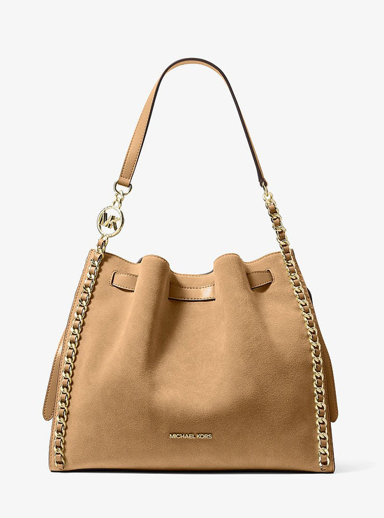 Michael Kors Mina Large Suede Chain Shoulder Bag-CAMEL