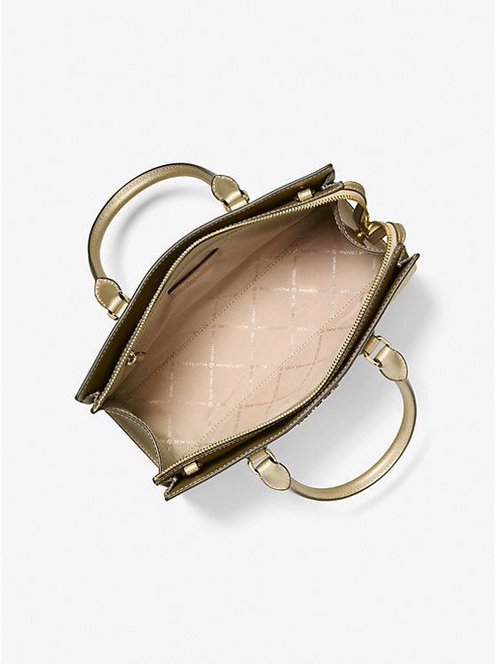 Michael Kors Sheila Medium Metallic Satchel-PALE GOLD