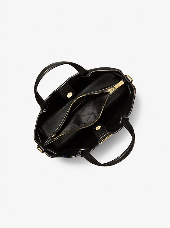 Michael Kors Carson Small Leopard Print Calf Hair Satchel-BUTTERSCOTCH