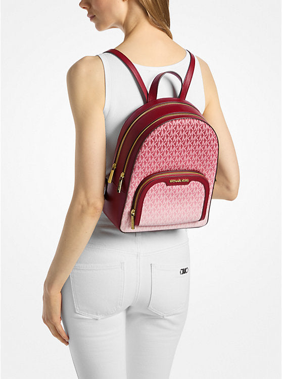 Michael Kors Jaycee Medium Ombré Signature Logo Backpack-CHERRY