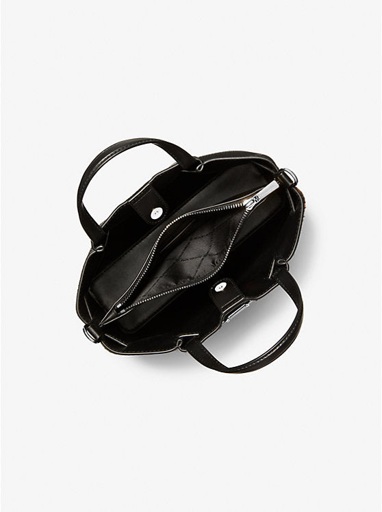 Michael Kors Carson Small Leopard Print Calf Hair Satchel-BLACK