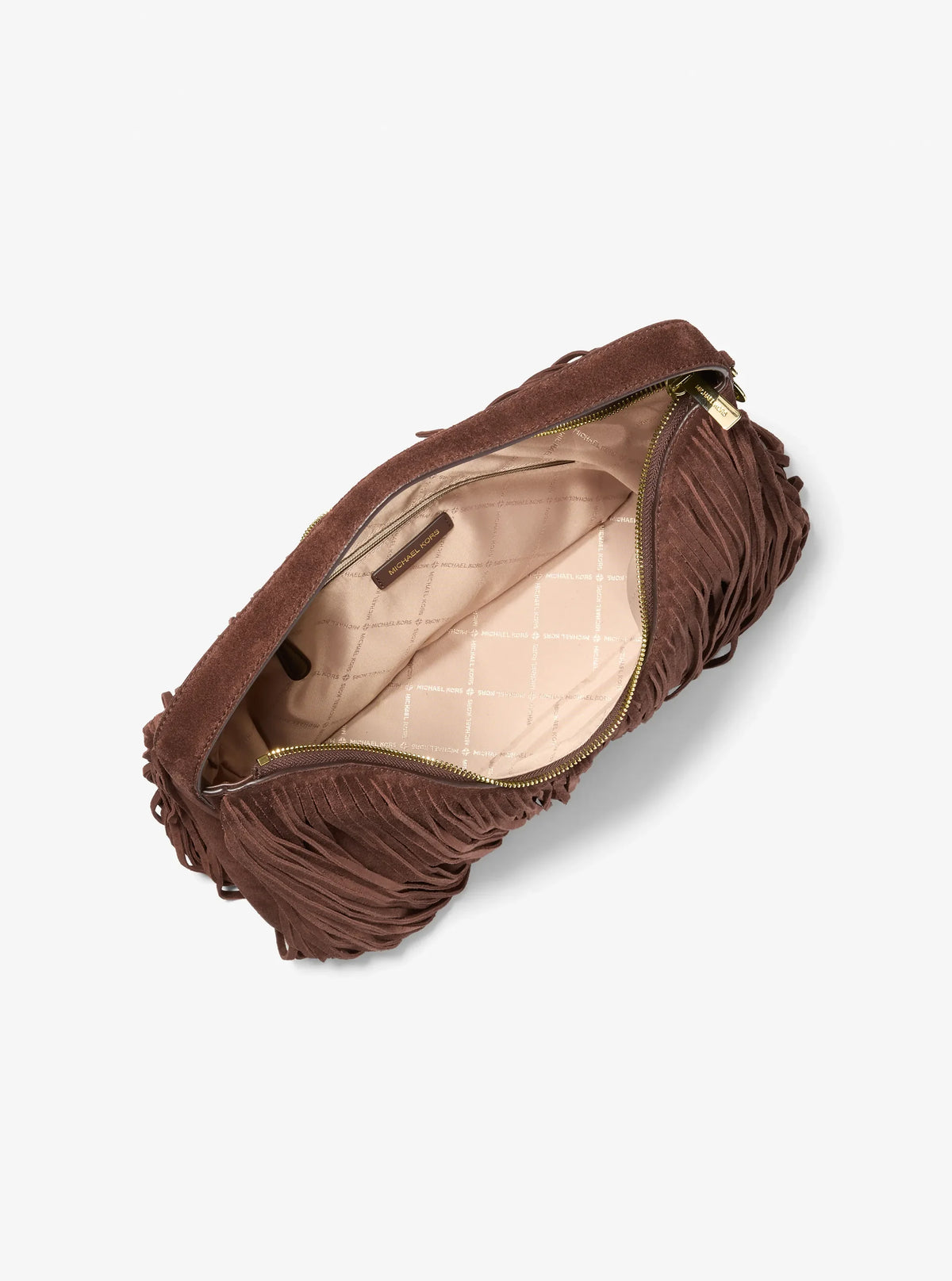 Michael Kors Nayla Medium Fringed Suede Hobo Shoulder Bag-NUTMEG