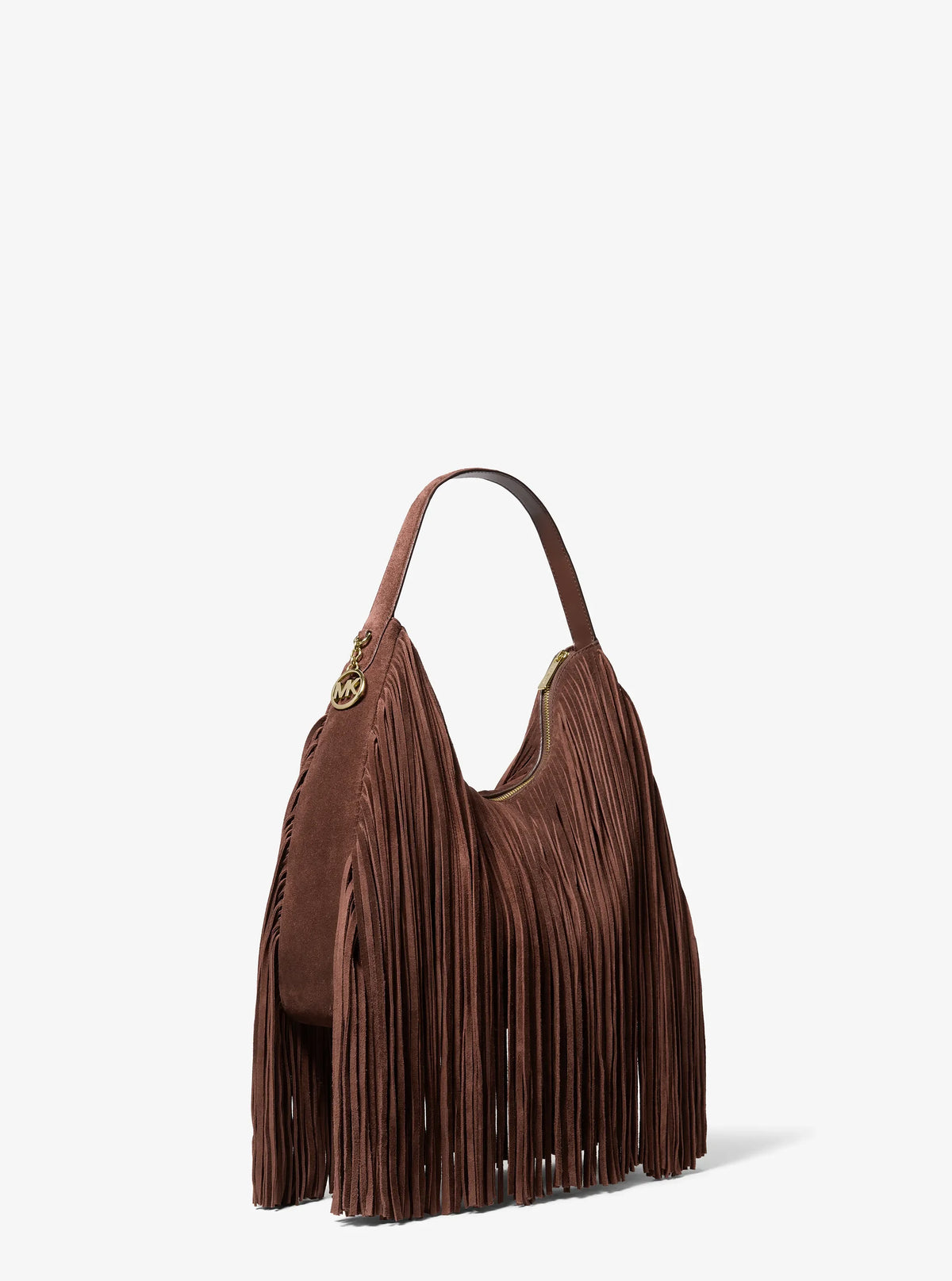Michael Kors Nayla Medium Fringed Suede Hobo Shoulder Bag-NUTMEG