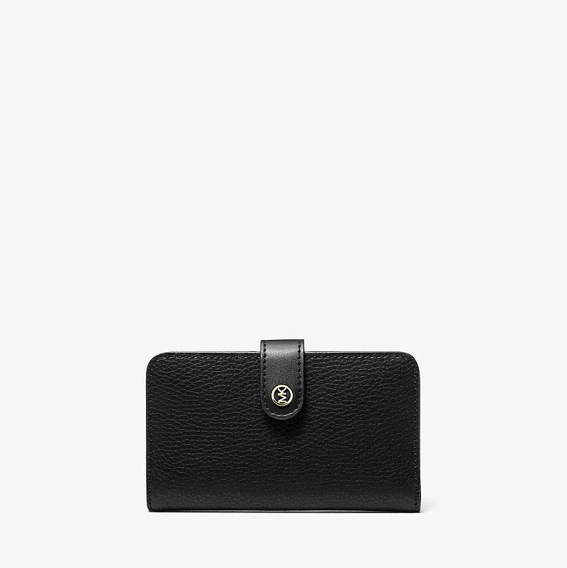 Michael Kors Jet Set Travel Medium Pebbled Leather Billfold Wallet- BLACK