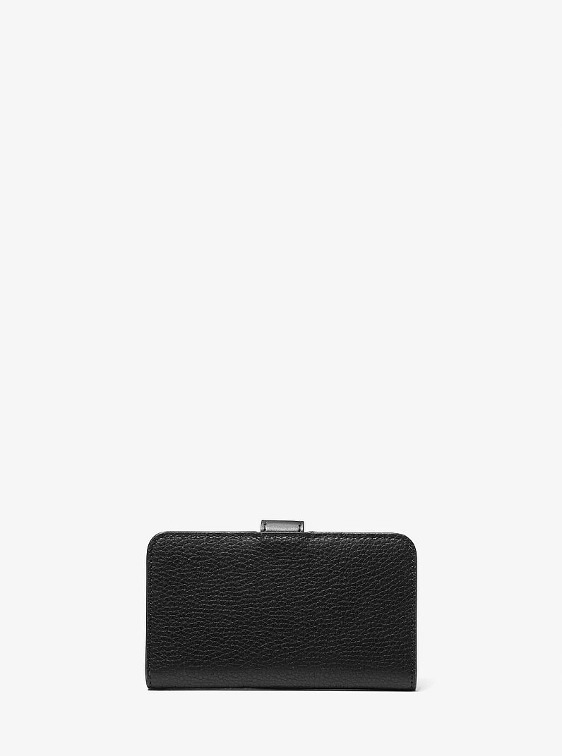 Michael Kors Jet Set Travel Medium Pebbled Leather Billfold Wallet- BLACK