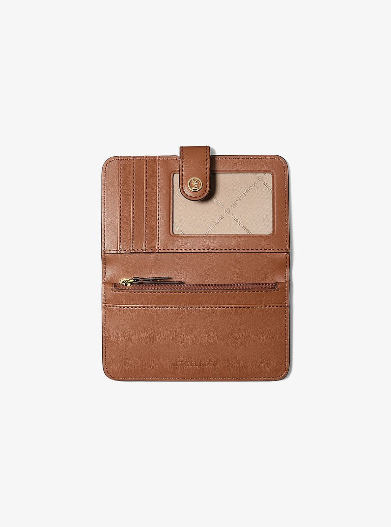 Michael Kors Jet Set Travel Medium Pebbled Leather Billfold Wallet-  LUGGAGE