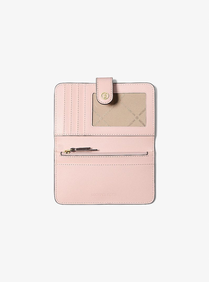 Michael Kors Jet Set Travel Medium Pebbled Leather Billfold Wallet-POWDER BLUSH