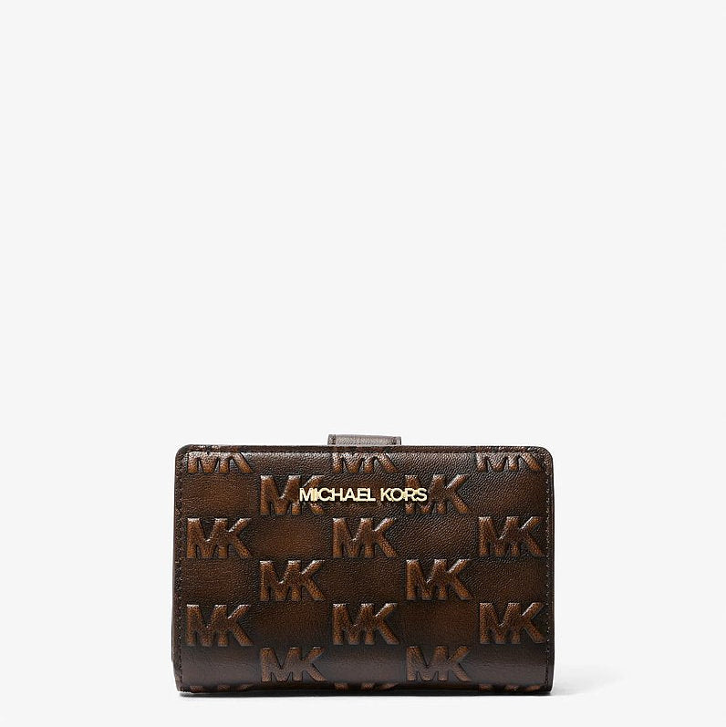 Michael Kors Jet Set Travel Medium Logo Embossed Burnished Wallet-CHOCOLATE