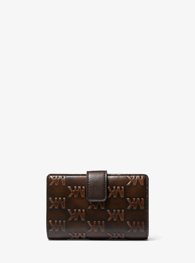 Michael Kors Jet Set Travel Medium Logo Embossed Burnished Wallet-CHOCOLATE