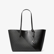 Michael Kors Avalon Medium Signature Logo and Smooth Tote Bag-BLACK
