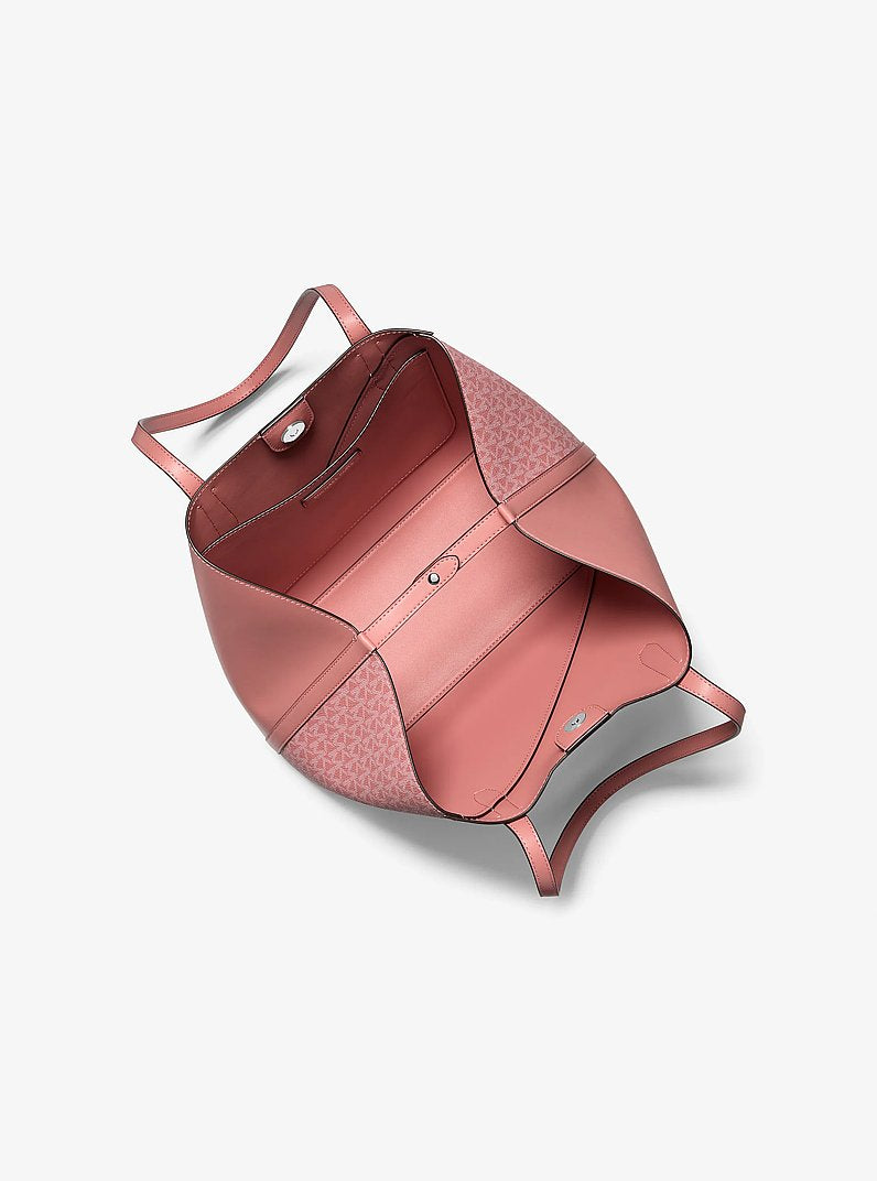 Michael Kors Avalon Medium Signature Logo and Smooth Tote Bag-SUNSET ROSE