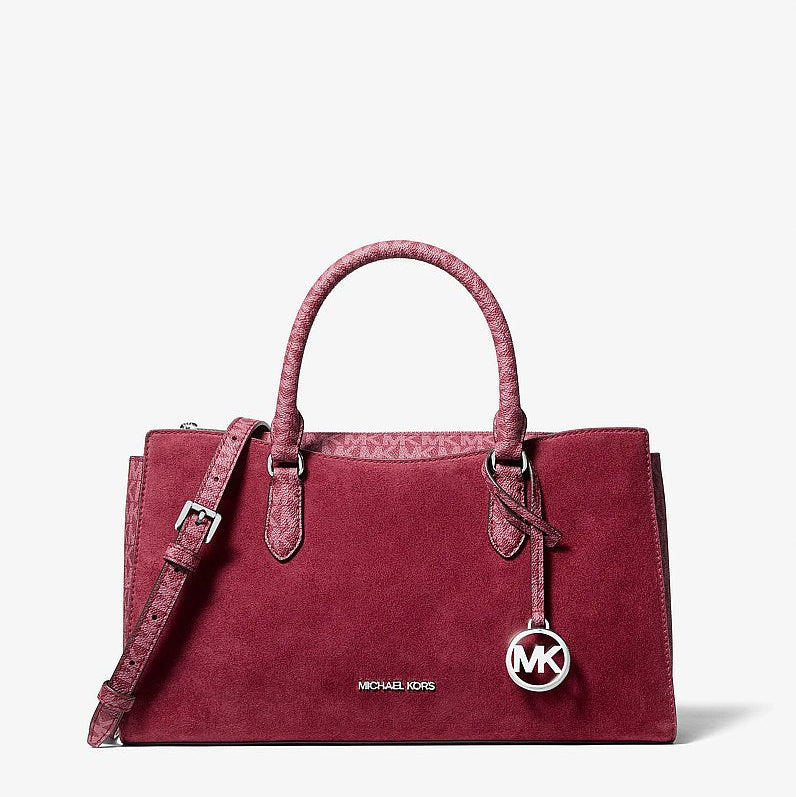 Michael Kors Arden Medium Signature Logo Top-Zip Satchel- MAROON