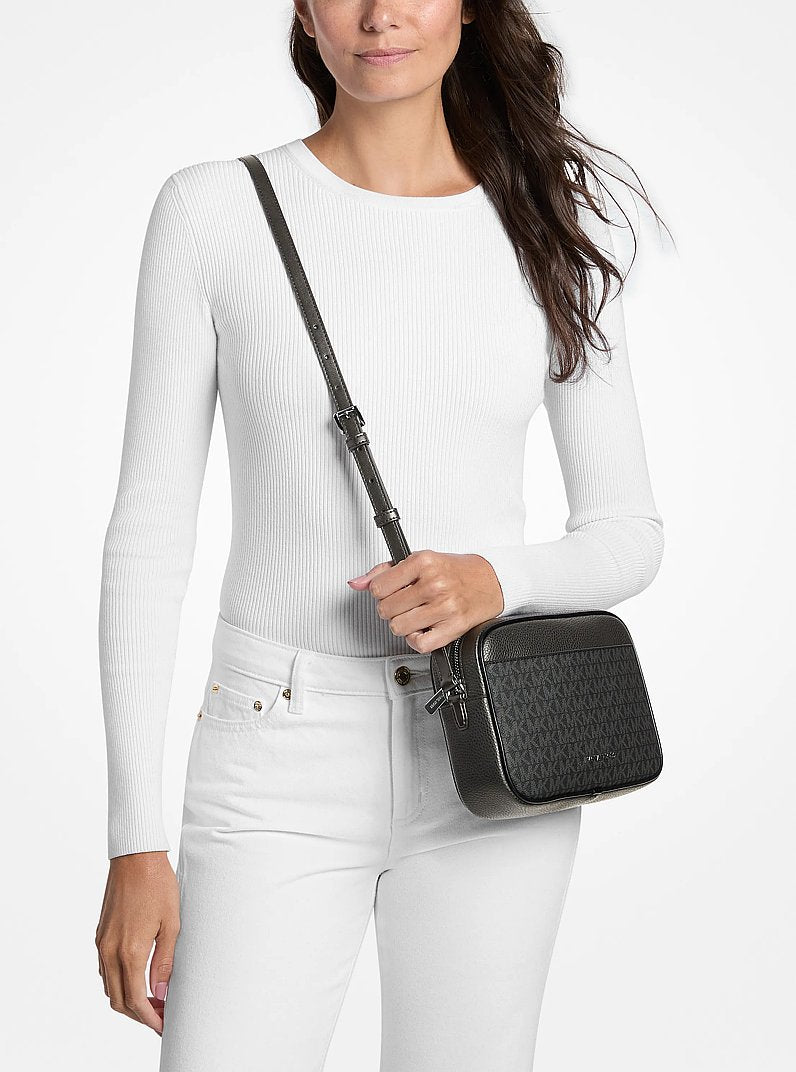 Michael Kors Jet Set Travel Large Signature Logo Camera Crossbody Bag-BLACK