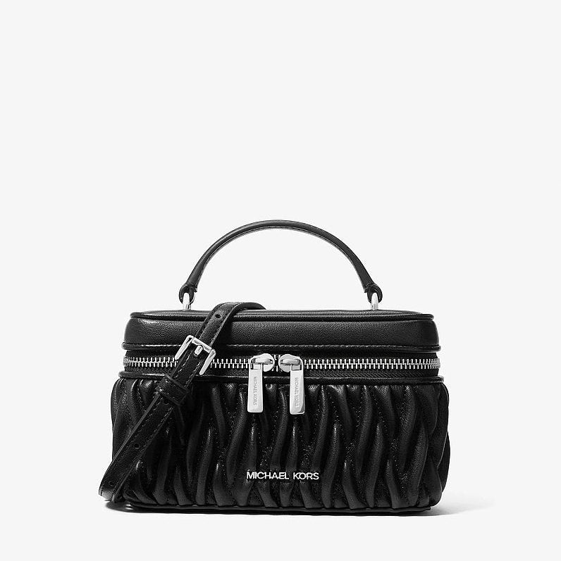 Michael Kors Vivi Small Matelassé Burnished Vanity Crossbody Bag- BLACK