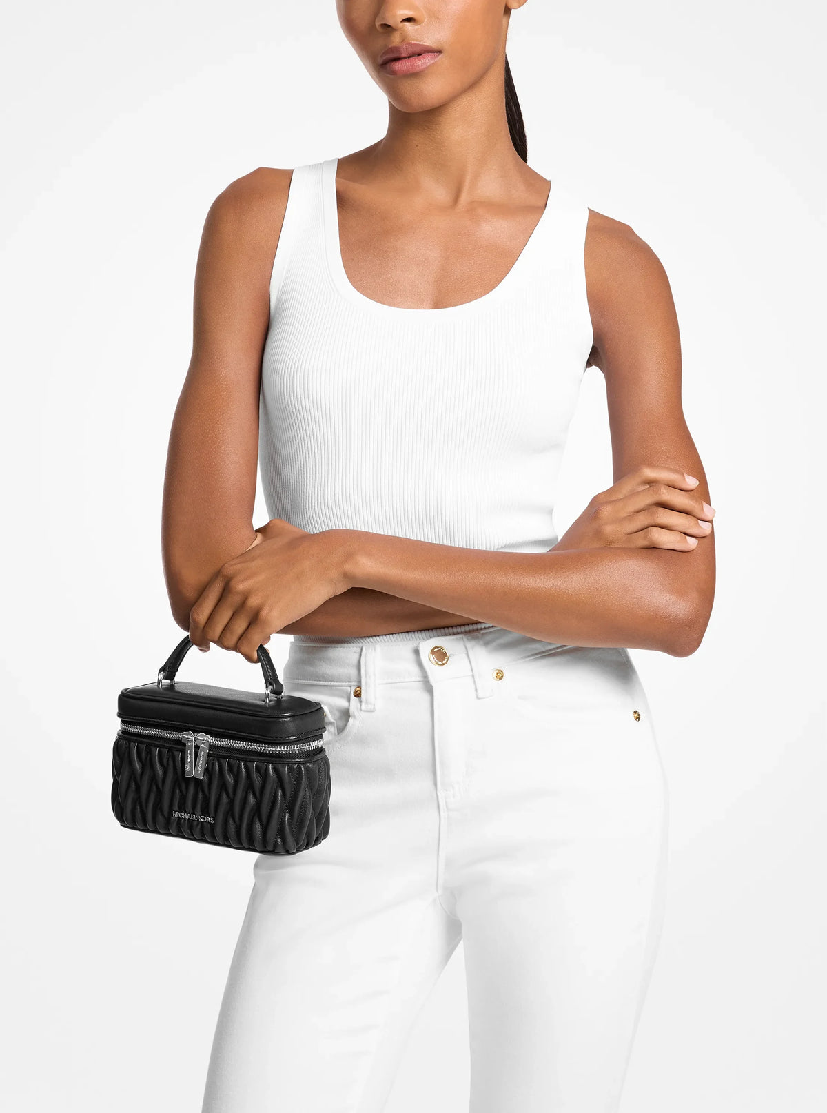 Michael Kors Vivi Small Matelassé Burnished Vanity Crossbody Bag- BLACK