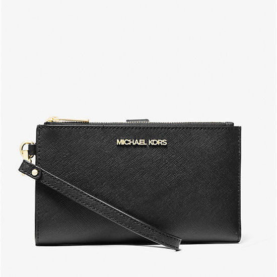 Michael Kors Jet Set Large Leather Smartphone Wristlet Wallet-BLACK