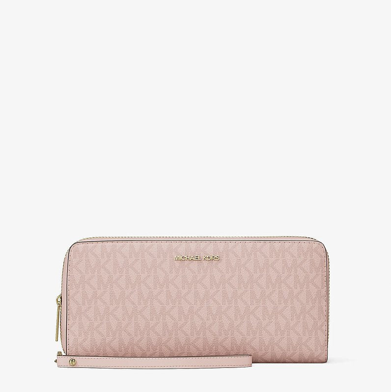 Michael Kors Jet Set Travel Large Signature Logo Continental Wristlet- POWDER BLUSH