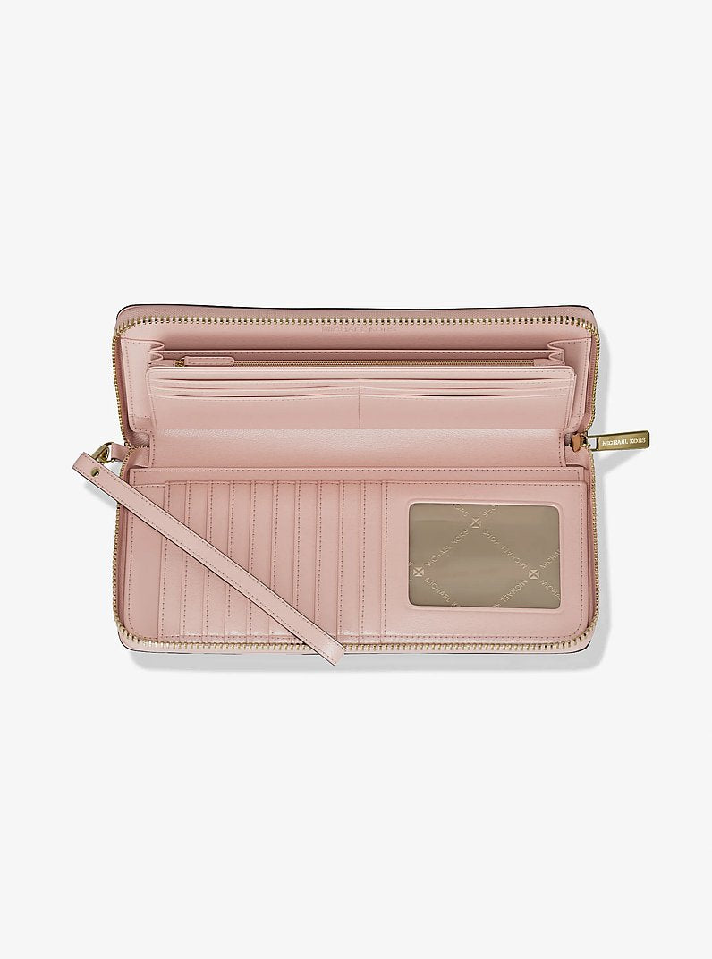 Michael Kors Jet Set Travel Large Signature Logo Continental Wristlet- POWDER BLUSH