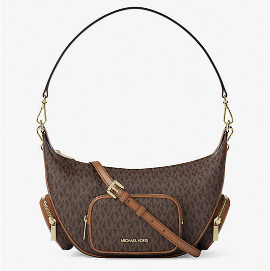 Michael Kors Merritt Medium Signature Logo Convertible Shoulder Bag-BROWN