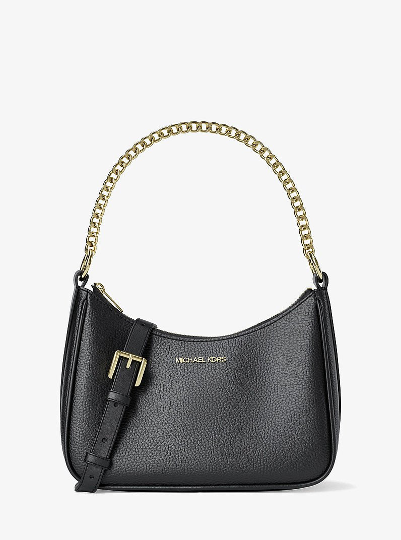 Michael Kors Jet Set Large Pebbled Leather Convertible Crossbody Bag- BLACK