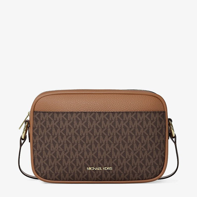 Michael Kors Jet Set Travel Large Signature logo Camera Crossbody Bag-BROWN