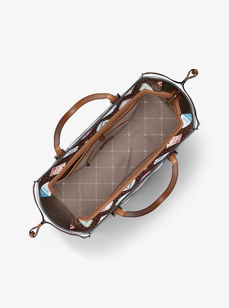 Michael Kors Voyager Large Printed Signature Logo Tote Bag- BROWN