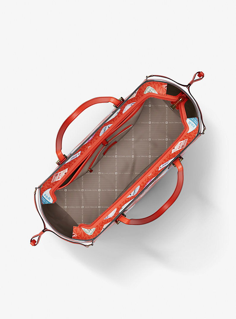 Michael Kors Voyager Large Printed Signature Logo Tote Bag- DK SANGRIA