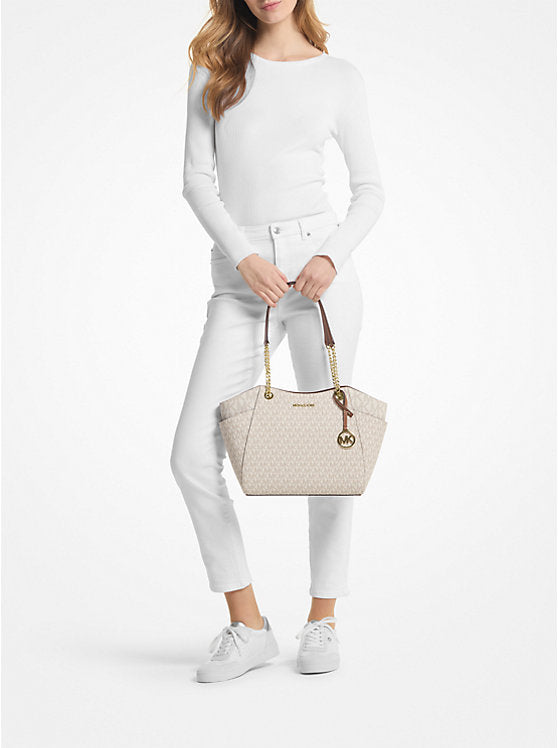 Michael Kors Jet Set Large Signature Logo Shoulder Bag-VANILLA - Hemen Teslimde
