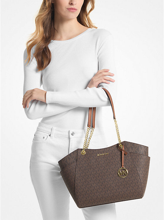 Michael Kors Jet Set Large Signature Logo Shoulder Bag-BROWN - Hemen Teslimde