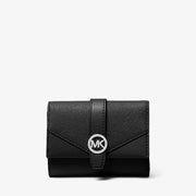 Michael Kors Greenwich Medium Leather Trifold Wallet-BLACK
