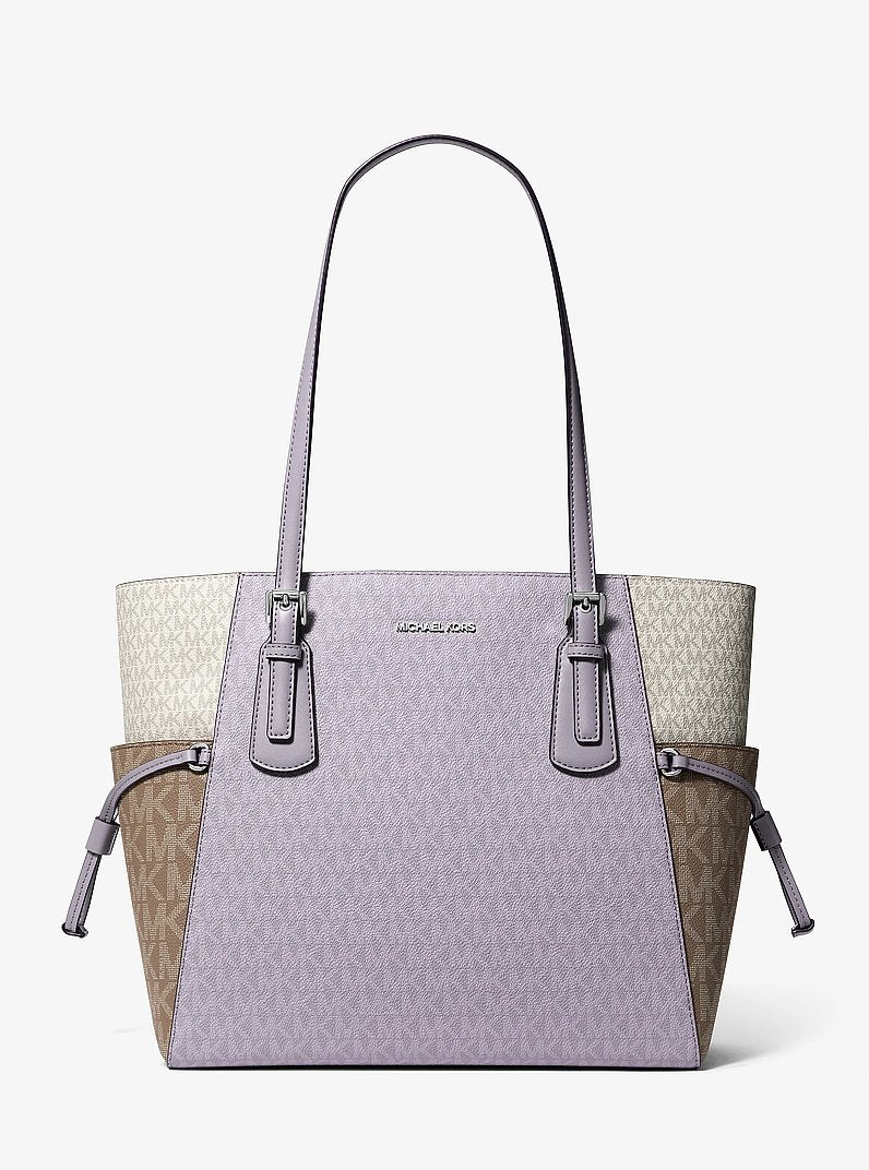 Michael Kors Voyager Large Color-Block Signature Logo Tote Bag-LILAC