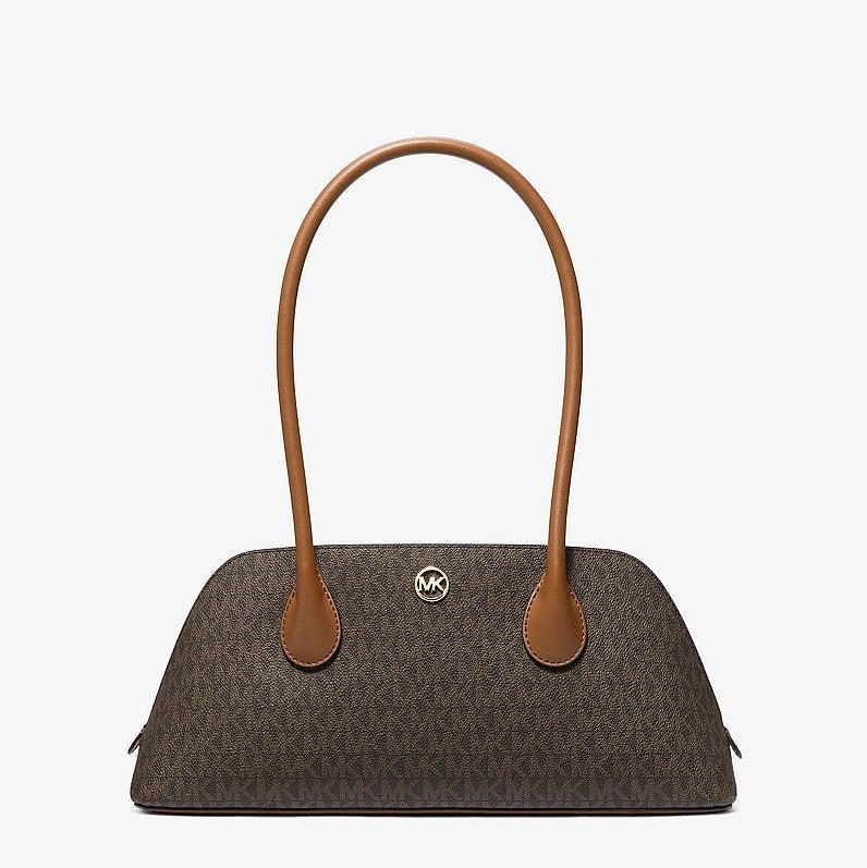 Michael Kors Petra Medium Signature Logo Shoulder Bag- BROWN
