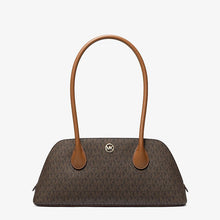 Michael Kors Petra Medium Signature Logo Shoulder Bag- BROWN