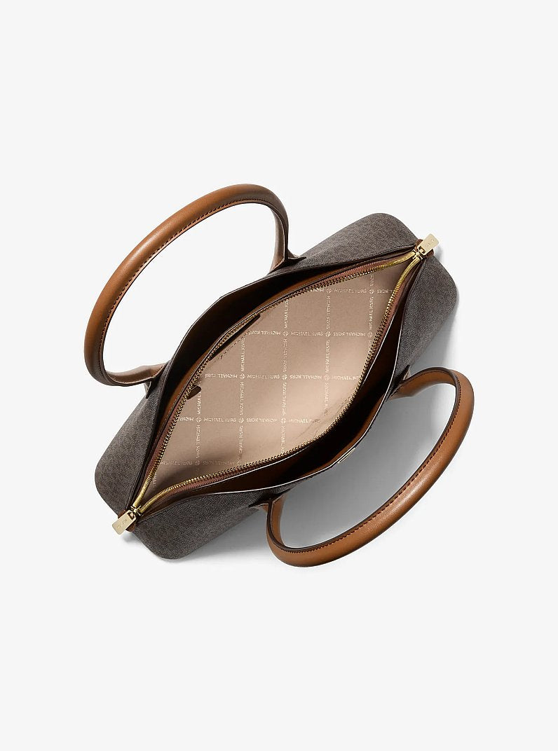 Michael Kors Petra Medium Signature Logo Shoulder Bag- BROWN