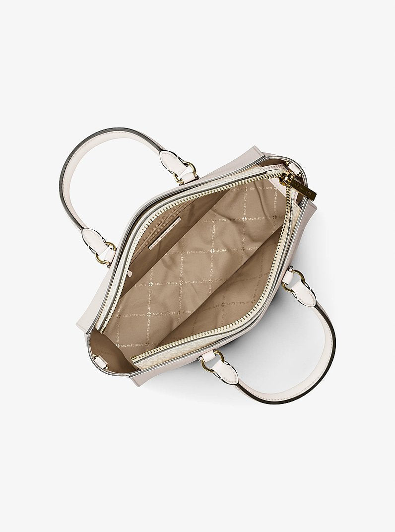 Michael Kors Arden Medium Leather Top-Zip Satchel-LT CREAM
