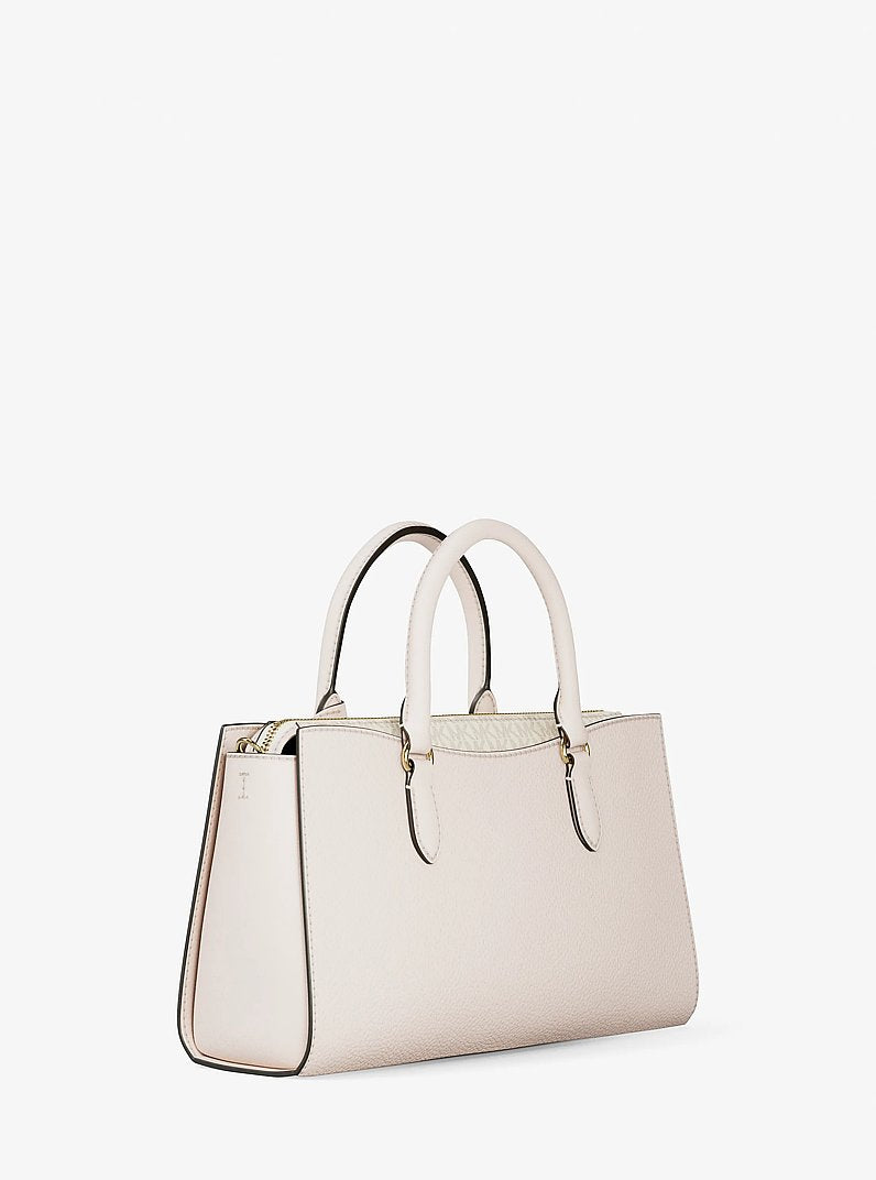 Michael Kors Arden Medium Leather Top-Zip Satchel-LT CREAM