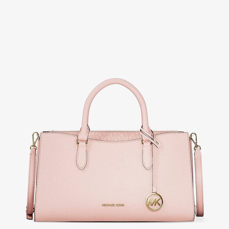 Michael Kors Arden Medium Leather Top-Zip Satchel-POWDER BLUSH
