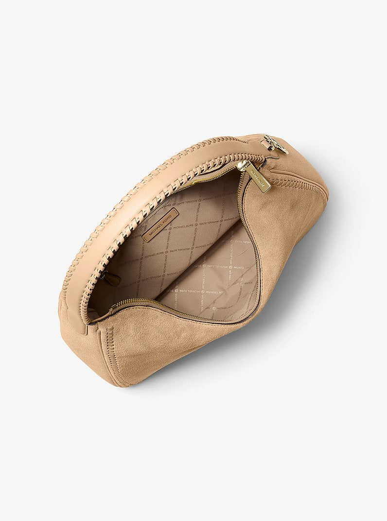 Michael Kors Nayla Medium Suede Hobo Shoulder Bag-CAMEL