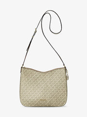 Michael Kors Nayla Medium Metallic Signature Logo Messenger Bag-PALE GOLD