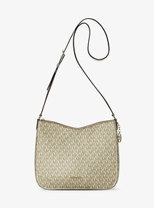Michael Kors Nayla Medium Metallic Signature Logo Messenger Bag-PALE GOLD